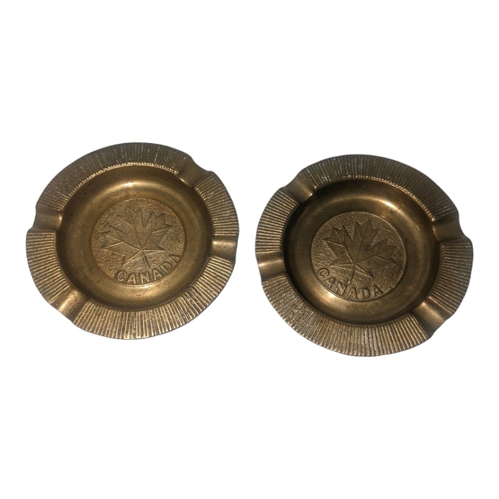 Vintage Set of Two Copper Canada Ashtrays